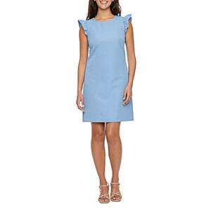 Jessica Howard Short Sleeve Sheath Dress Plus Size 18 Blue Stripe Ruffle Stretch